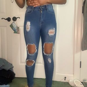 Fashion Nova blue distressed skinny jeans